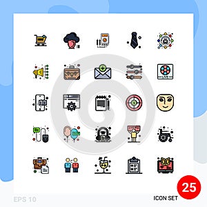 Universal Icon Symbols Group of 25 Modern Filled line Flat Colors of necktie, attire, safety, tester, watt