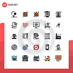 Universal Icon Symbols Group of 25 Modern Filled line Flat Colors of romance, fountain, drink, gym, handwatch