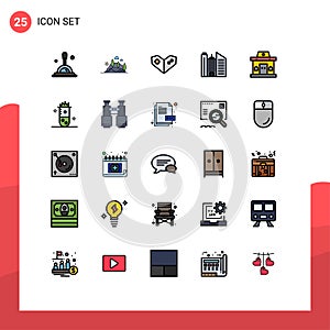 Universal Icon Symbols Group of 25 Modern Filled line Flat Colors of urban, office, gamepad, building, business