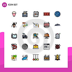 Universal Icon Symbols Group of 25 Modern Filled line Flat Colors of world, password, creative, passkey, code