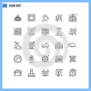 Universal Icon Symbols Group of 25 Modern Lines of announce, season, data, rainy, cloud