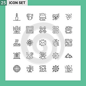 Universal Icon Symbols Group of 25 Modern Lines of forward, love, candy, heart, sweet