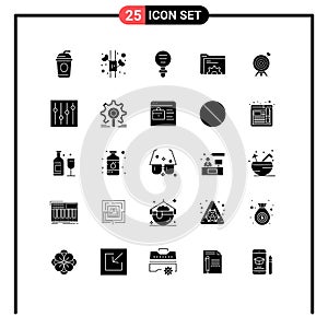 Universal Icon Symbols Group of 25 Modern Solid Glyphs of arrow, target, experiment, server, data