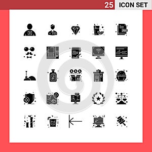 Universal Icon Symbols Group of 25 Modern Solid Glyphs of creative, juice, hotel, fruit, sucess
