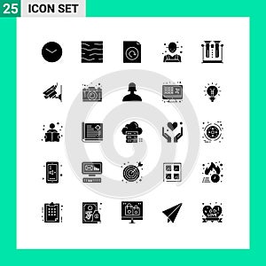 Universal Icon Symbols Group of 25 Modern Solid Glyphs of laboratory, rancher, weather, farming, farm