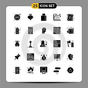 Universal Icon Symbols Group of 25 Modern Solid Glyphs of love, economics, key, business, arrows