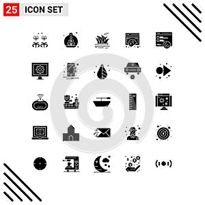 Universal Icon Symbols Group of 25 Modern Solid Glyphs of privacy, data, citysets, cookies, sydney