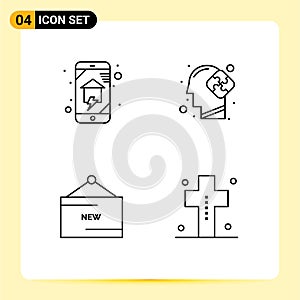 Universal Icon Symbols Group of 4 Modern Filledline Flat Colors of domestics, ecommerce, home wifi, mind, new