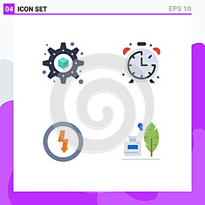 Universal Icon Symbols Group of 4 Modern Flat Icons of printing, power, clock, charge, feather