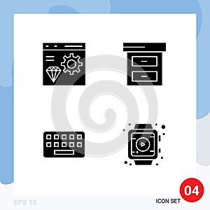 Universal Icon Symbols Group of 4 Modern Solid Glyphs of app, typing, develop, business, key