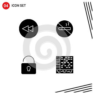 Universal Icon Symbols Group of 4 Modern Solid Glyphs of backward, security, smoking, health, application