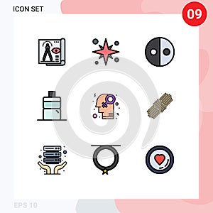 Universal Icon Symbols Group of 9 Modern Filledline Flat Colors of gender, water, beach, sport, symbolism