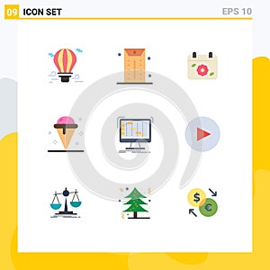 Universal Icon Symbols Group of 9 Modern Flat Colors of ableton, summer, calendar, ice, cream