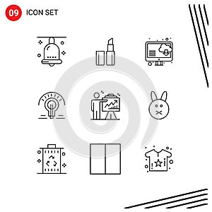 Universal Icon Symbols Group of 9 Modern Outlines of efforts, business, computer, arrow, light bulb