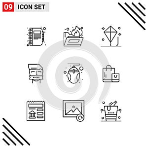 Universal Icon Symbols Group of 9 Modern Outlines of terrorism, opponent, child, mouth, summer