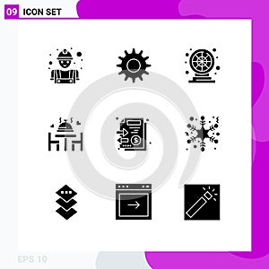 Universal Icon Symbols Group of 9 Modern Solid Glyphs of stack, documents, fun, plate, love