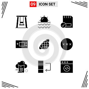 Universal Icon Symbols Group of 9 Modern Solid Glyphs of technology, gameboy, card, electronics, hardware