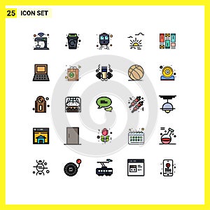 Universal Icon Symbols Group of 25 Modern Filled line Flat Colors of sketching, spring, been, light, sun