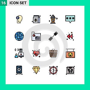 Universal Icon Symbols Group of 16 Modern Flat Color Filled Lines of internet, global, abrahamic, message, bubble photo