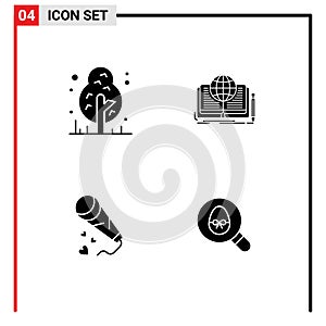 Universal Icon Symbols Group of Modern Solid Glyphs of camping, mic, tree, book, love