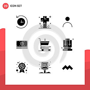 Universal Icon Symbols Group of 9 Modern Solid Glyphs of commerce, dollar, personal, cash, money