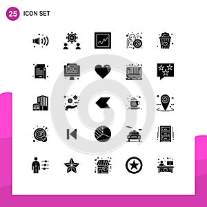 Universal Icon Symbols Group of 25 Modern Solid Glyphs of sign, popcorn, analytics, food, ureters photo