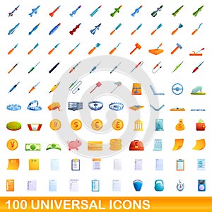 100 universal icons set, cartoon style