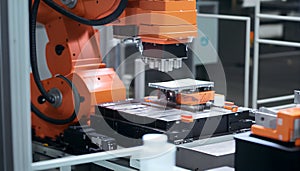 Universal industrial robotics arm, automatic robotic manipulators in production.