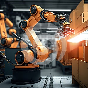 Universal industrial robotics arm, automatic robotic manipulators in production. Generated AI