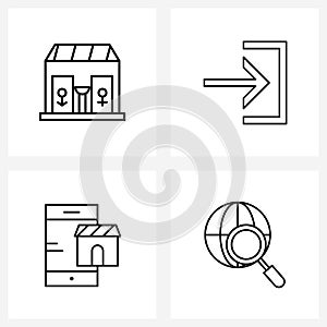 4 Universal Line Icons for Web and Mobile building, app, landmark, exit, eshopping photo