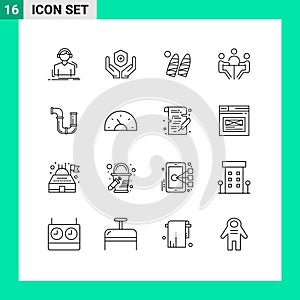 Group of 16 Outlines Signs and Symbols for meeting, conference, handcare, businessman, sports photo