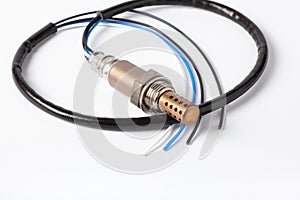 Universal Oxygen sensor for gasoline and diesel engines on white background. lambda probe universal sensor for various