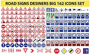 Universal set of 162 road signs