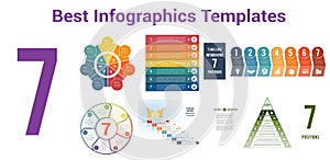 Universal set with 6 templates for 7 positions  Infographics conceptual cyclic processes. It can be use for workflow, banner,