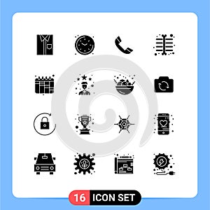 16 Universal Solid Glyph Signs Symbols of skeleton xray, chest, living, telephone, phone