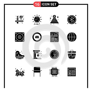 16 Universal Solid Glyphs Set for Web and Mobile Applications mail, fan, career, electric, circle