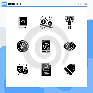 9 Universal Solid Glyphs Set for Web and Mobile Applications medal, independece, time, holiday, support photo