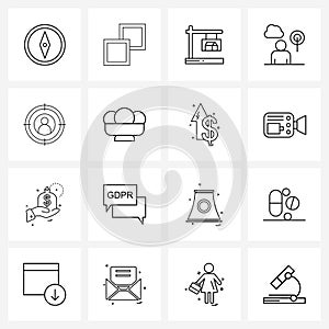 Universal Symbols of 16 Modern Line Icons of web, network, hanging label, internet, communication