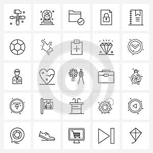 Universal Symbols of 25 Modern Line Icons of university, scheduler, checkmark, learning, security