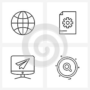 Universal Symbols of 4 Modern Line Icons of education, computer, world, file, ui