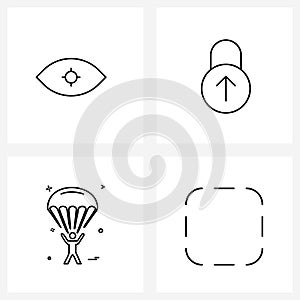 Universal Symbols of 4 Modern Line Icons of eye, parachute, marketing, secure, diving