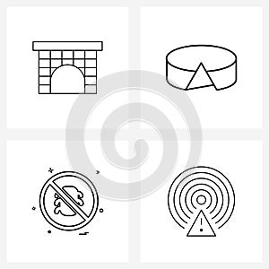 Universal Symbols of 4 Modern Line Icons of fire; no; bricks; food; antenna