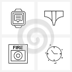 Universal Symbols of 4 Modern Line Icons of message, fire, talk, garments, fire fighter