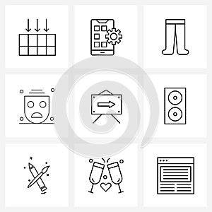 Universal Symbols of 9 Modern Line Icons of board, basic, baby, emotes, bad