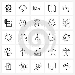 Universal Symbols of 25 Modern Line Icons of hand, maps, internet, location, beep photo