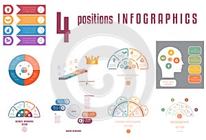 Universal templates elements Infographics conceptual cyclic processes for 4 positions