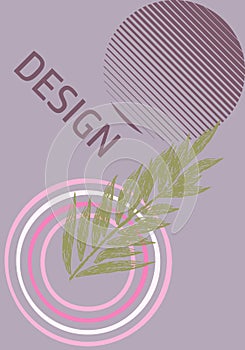 Universal trend poster juxtaposed with bright bold geometric leaves foliage yellow elements composition. Background in restrained