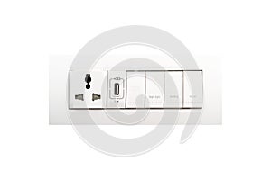 Universal wall outlet with USB port and electrical lighting.