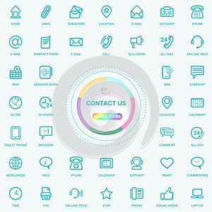 Universal Web And Internet Contact Us Line Icons Set. Web, Blog And Social Media Buttons. Vector Illusitration Isolated