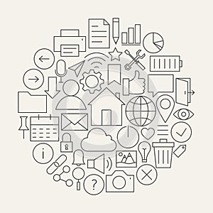 Universal Web and Mobile User Interface Line Icons Set Circular